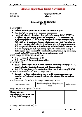 Kế hoạch bài học Tin học 6 - Tiết 49+50, Bài 2 Mạng Internet (2 tiết) - Năm học 2016-2017 - Nguyễn Văn Dũng